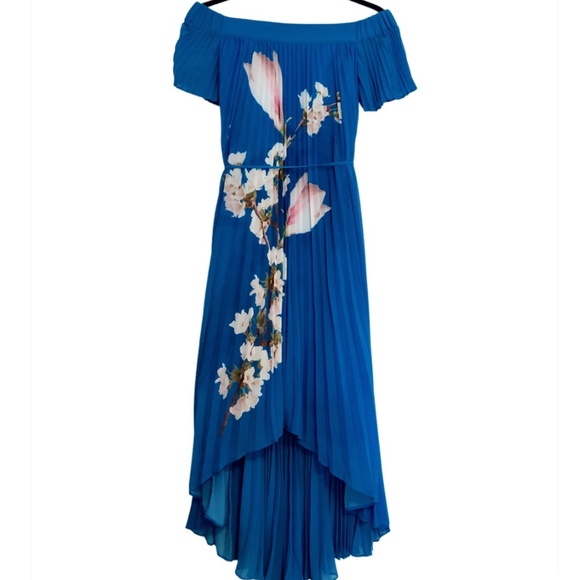 strapless open back dress Haddy Pleated Mini Dress in Blue Multi